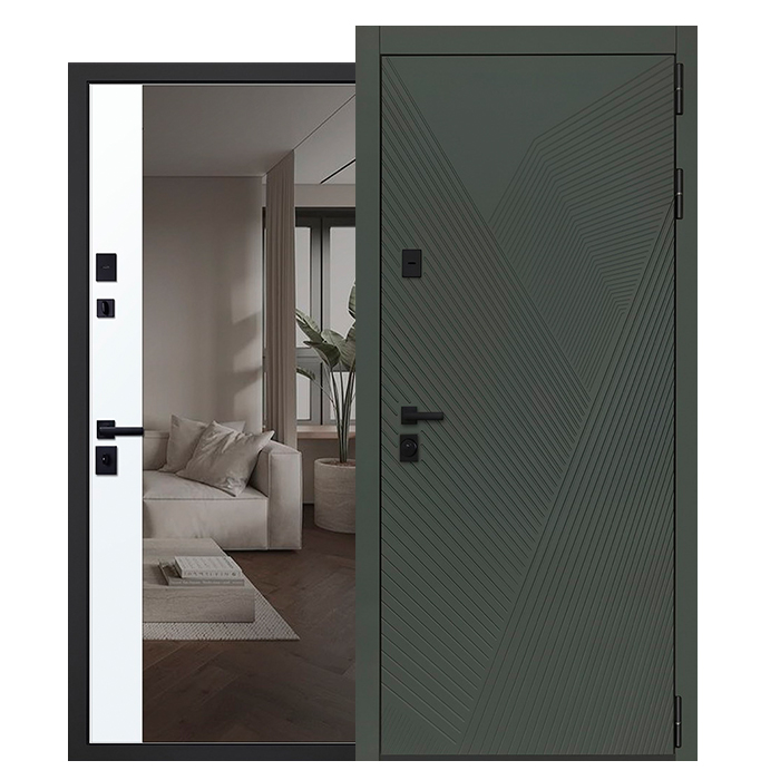 Стальная дверь «Vertu» с зеркалом (адаптивная замковая часть).