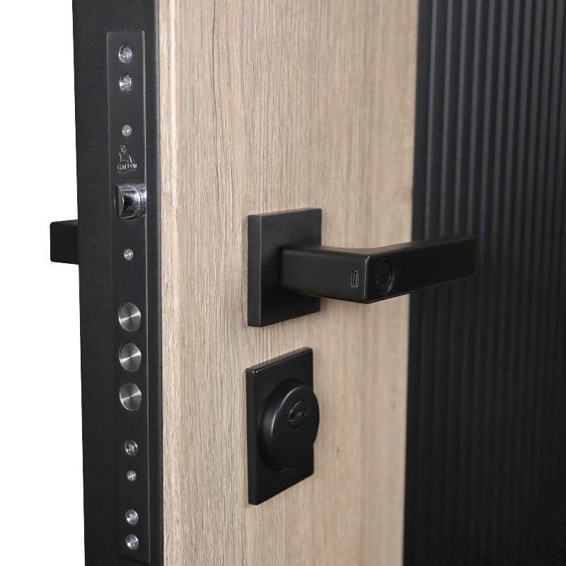 Стальная дверь «Конструктор» с зеркалом (Умная электронная дверная ручка с отпечатком пальца модель Smart lock T888 Черная)