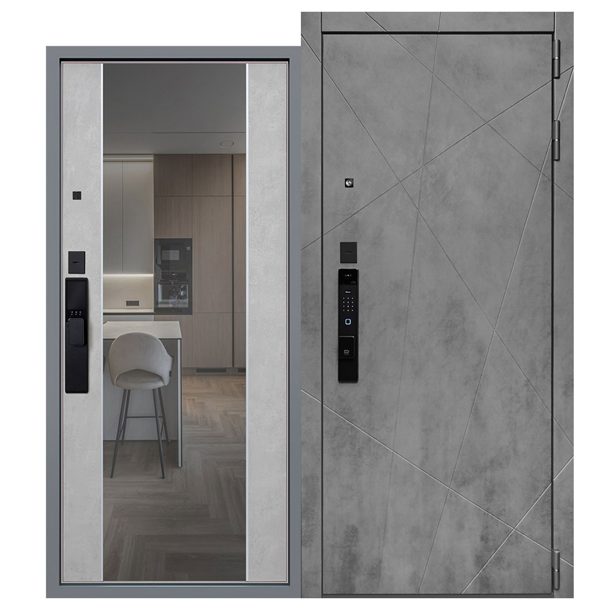 Стальная дверь «Дуэт Б с зеркалом» (биометрический замок Smart lock К06)