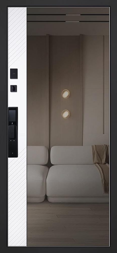 Стальная дверь «Санторини» с зеркалом (биометрический замок Smart lock DZ 888)