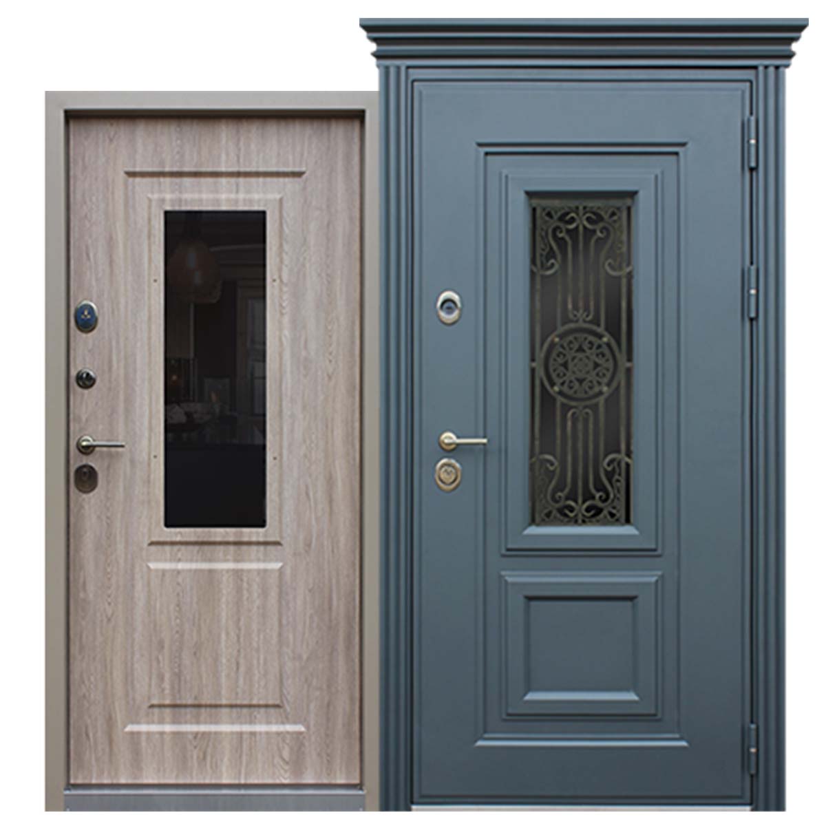 Стальная дверь 3К «Сапфир с окном и ковкой»