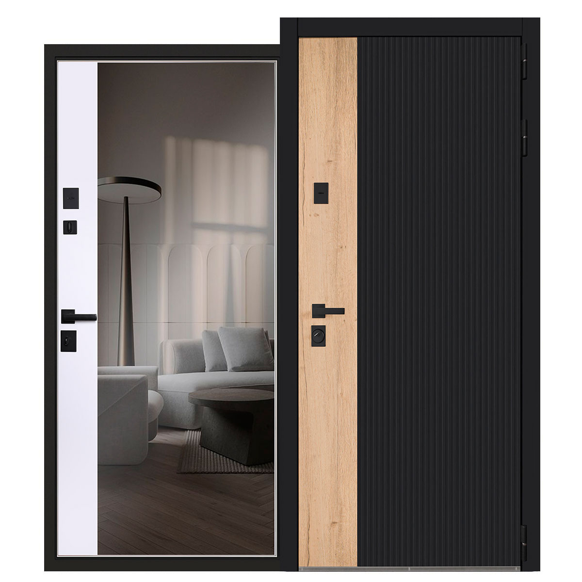 Стальная дверь «Конструктор» с зеркалом (адаптивная замковая часть)