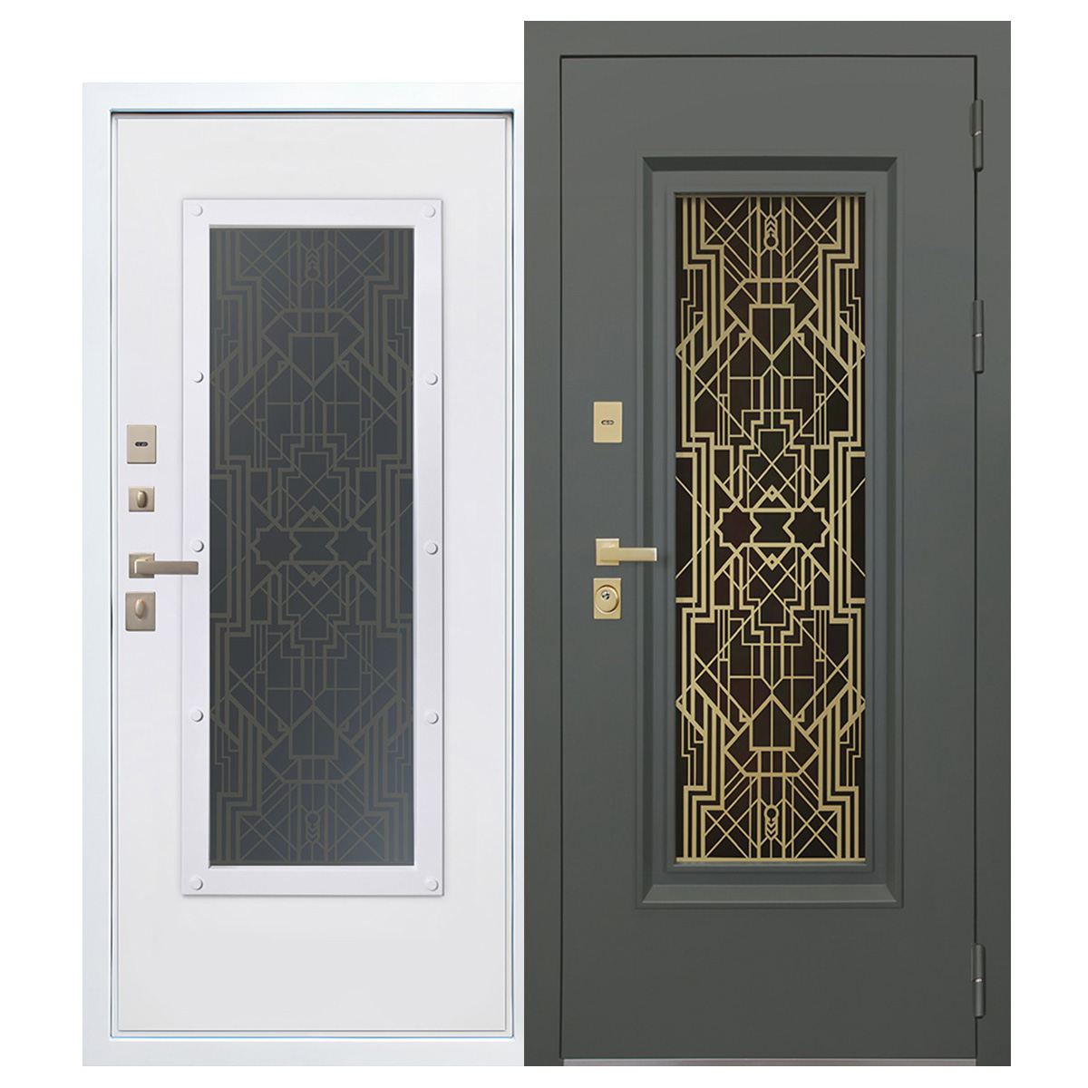 Стальная дверь Терморазрыв 3К «Изумруд» с окном и лазерной резкой