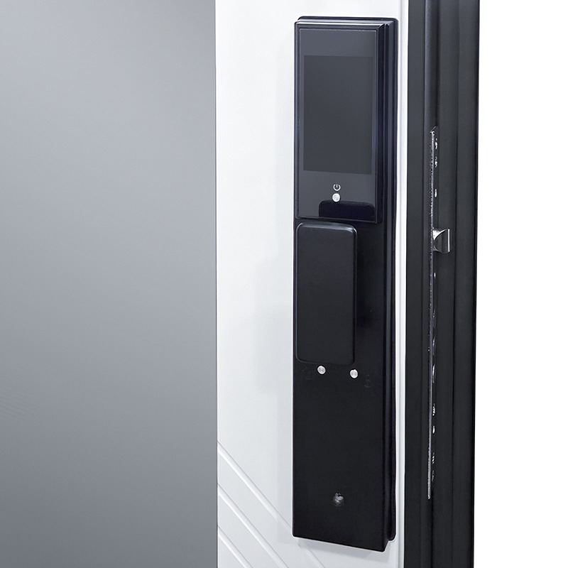 Стальная дверь «Санторини» с зеркалом (биометрический замок Smart lock DZ 888)