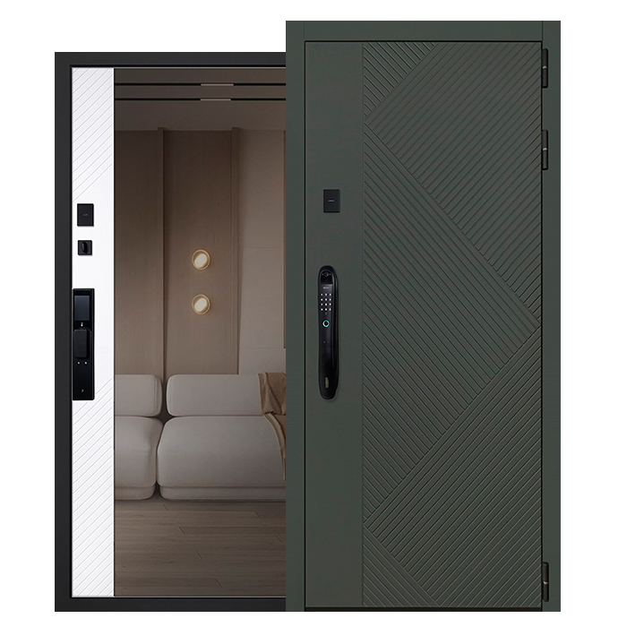 Стальная дверь «Санторини» с зеркалом (биометрический замок Smart lock DZ 888)