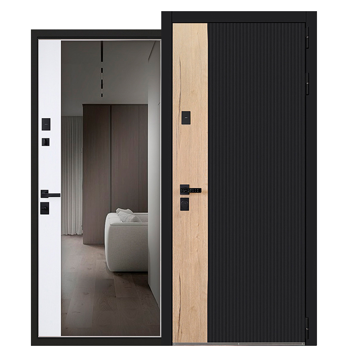 Стальная дверь «Конструктор» с зеркалом (Умная электронная дверная ручка с отпечатком пальца модель Smart lock T888 Черная)