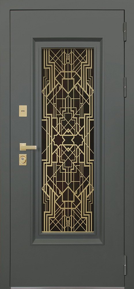 Стальная дверь Терморазрыв 3К «Изумруд» с окном и лазерной резкой