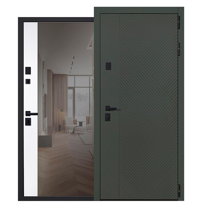 Стальная дверь «Санторини» с зеркалом (адаптивная замковая часть).