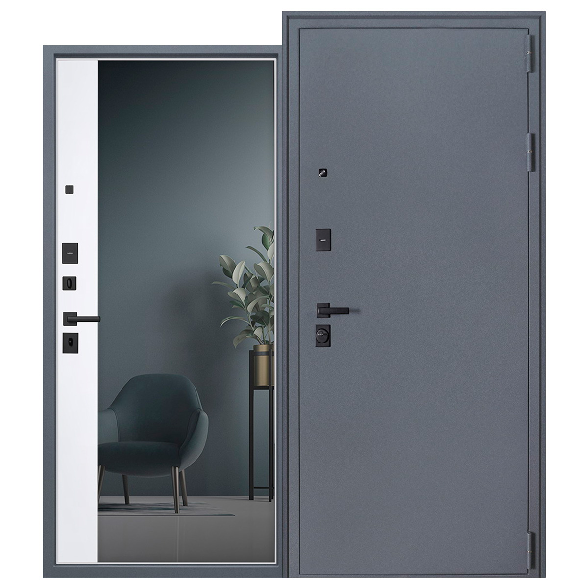 Стальная дверь «Беркут» с зеркалом. Матовый белый