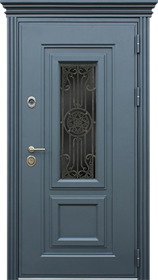 Стальная дверь 3К «Сапфир с окном и ковкой»