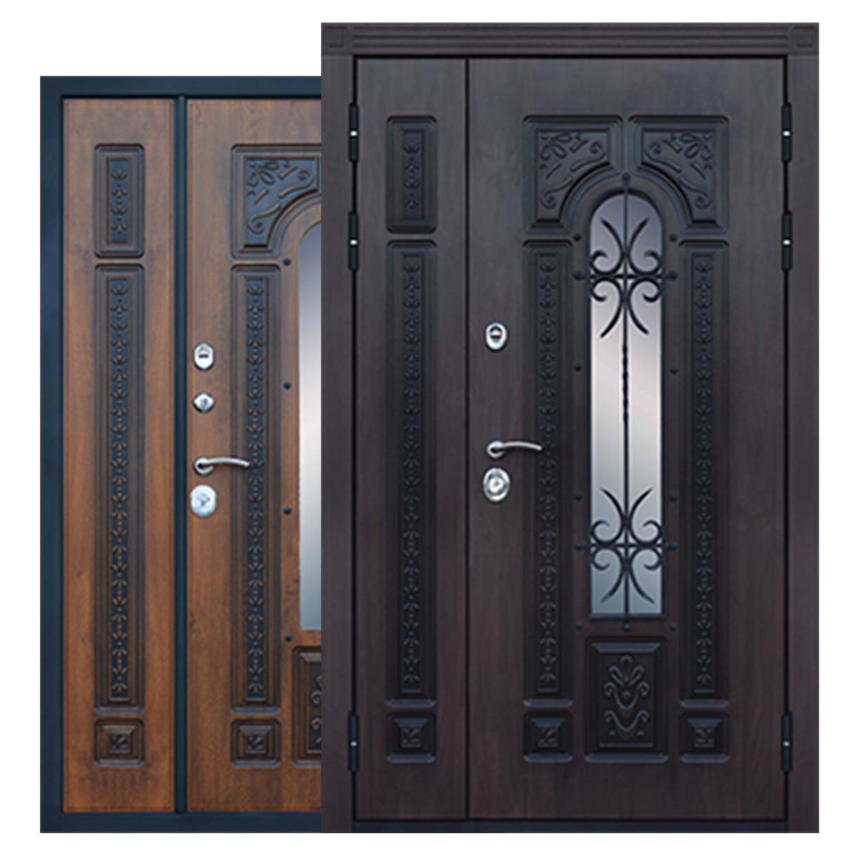 Стальная дверь Терморазрыв 3К «Русь Великая» с окном и ковкой